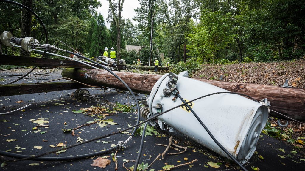 Down power lines after storm