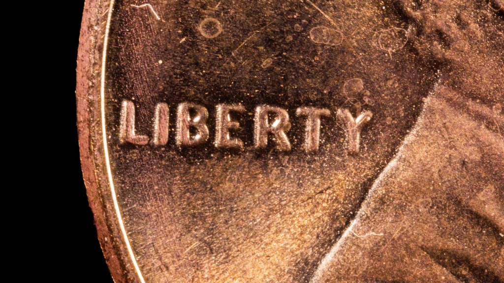 Zoomed in look at a copper penny