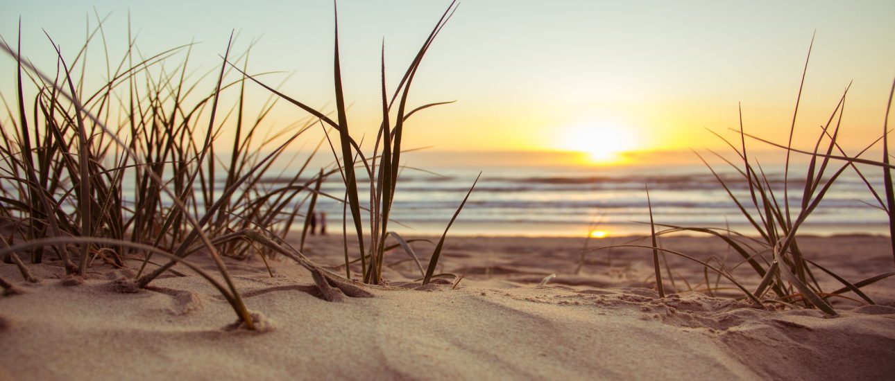 Early morning sun breaks light over the sand dunes