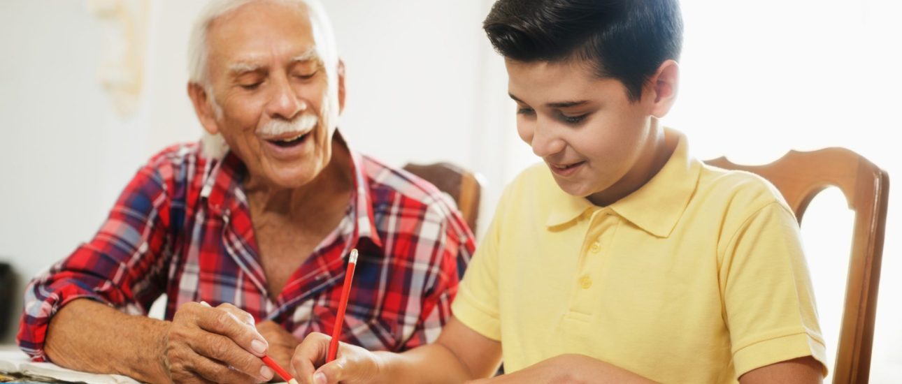 Grandparent helping with homework