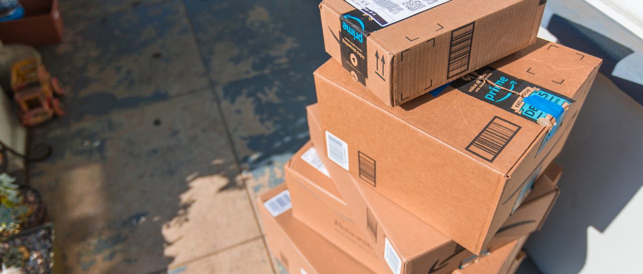 Cardboard boxes delivered at front door