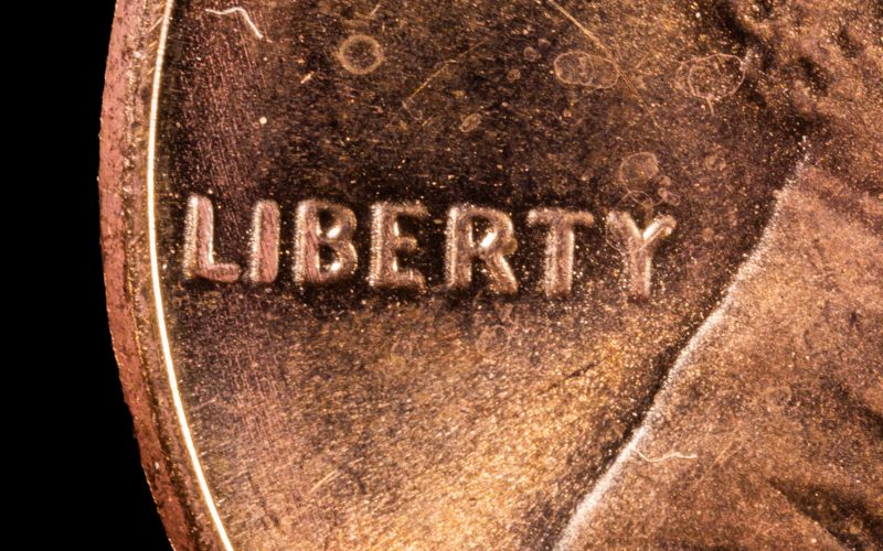 Zoomed in look at a copper penny