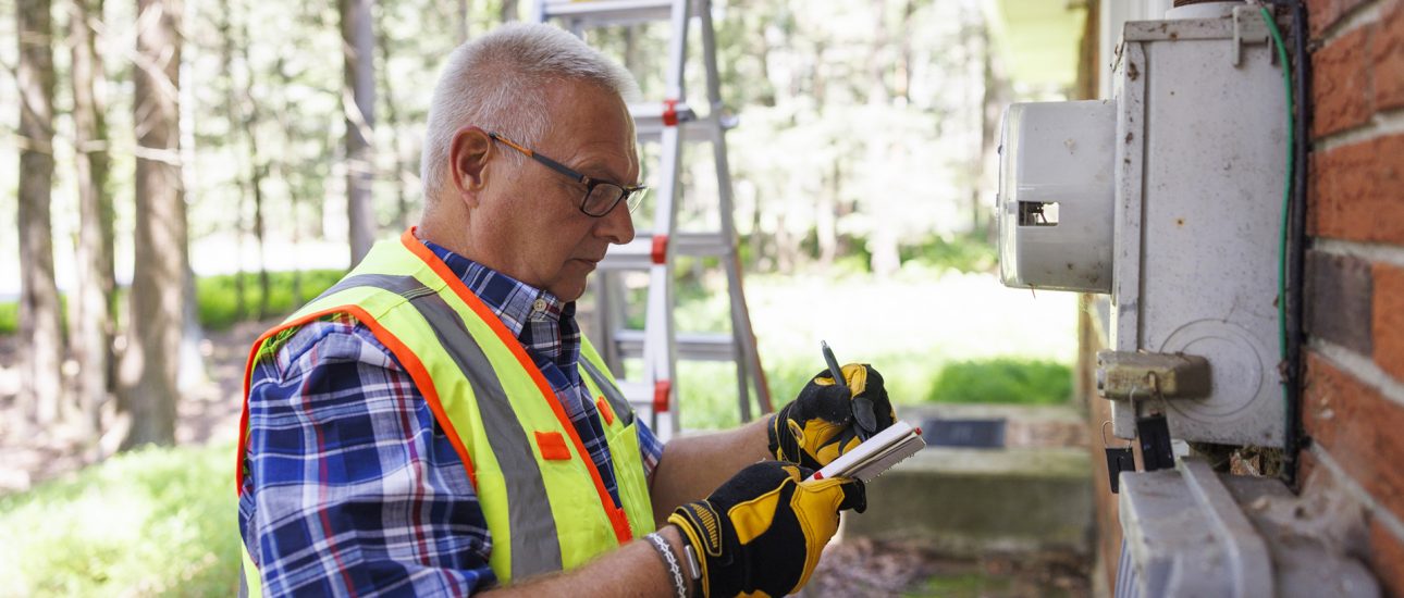 Man performing home energy audit