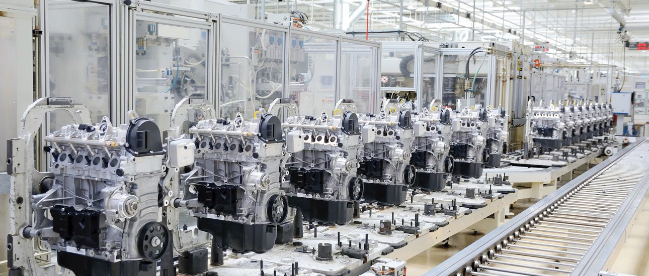 Production assembly line for manufacturing of engines