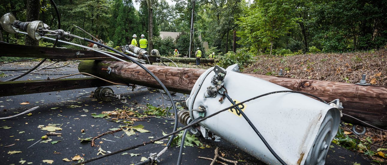 Down power lines after storm