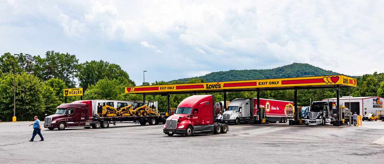 Truck stop with trucks